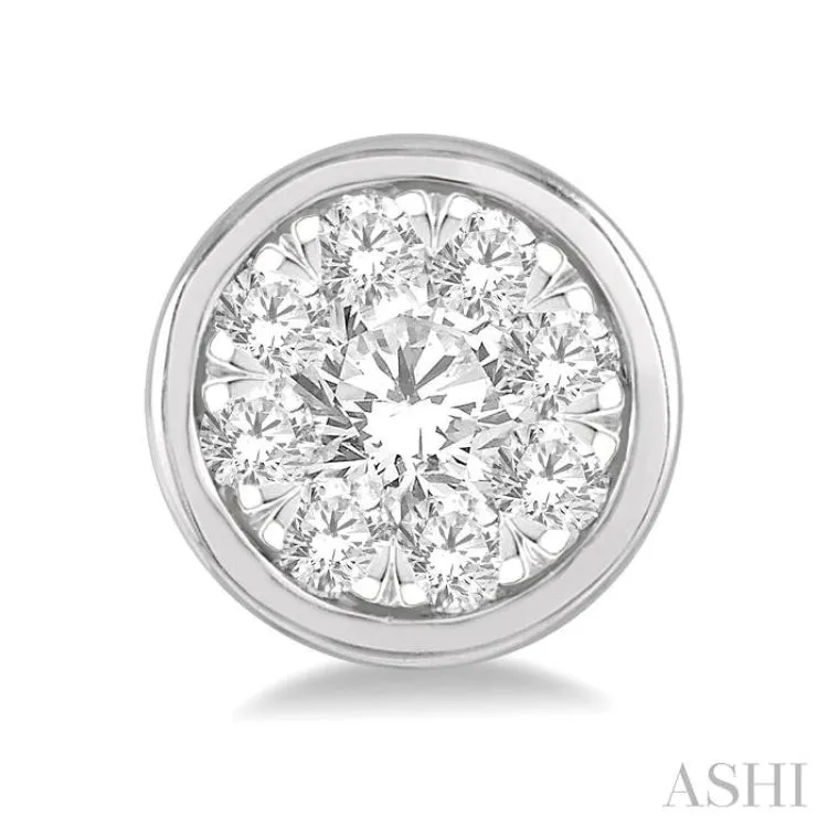 1/3 ctw Medallion Lovebright Round Cut Diamond Bezel Stud Earring in 14K White Gold
