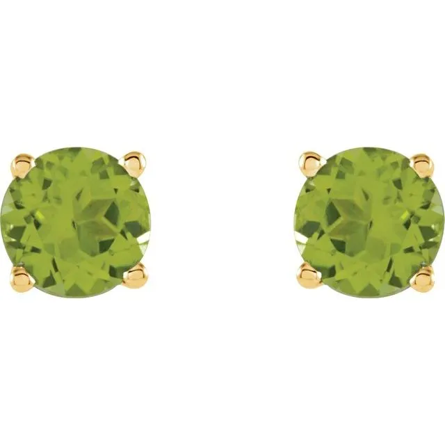 14K Gold 5 mm Natural Peridot Stud Earrings
