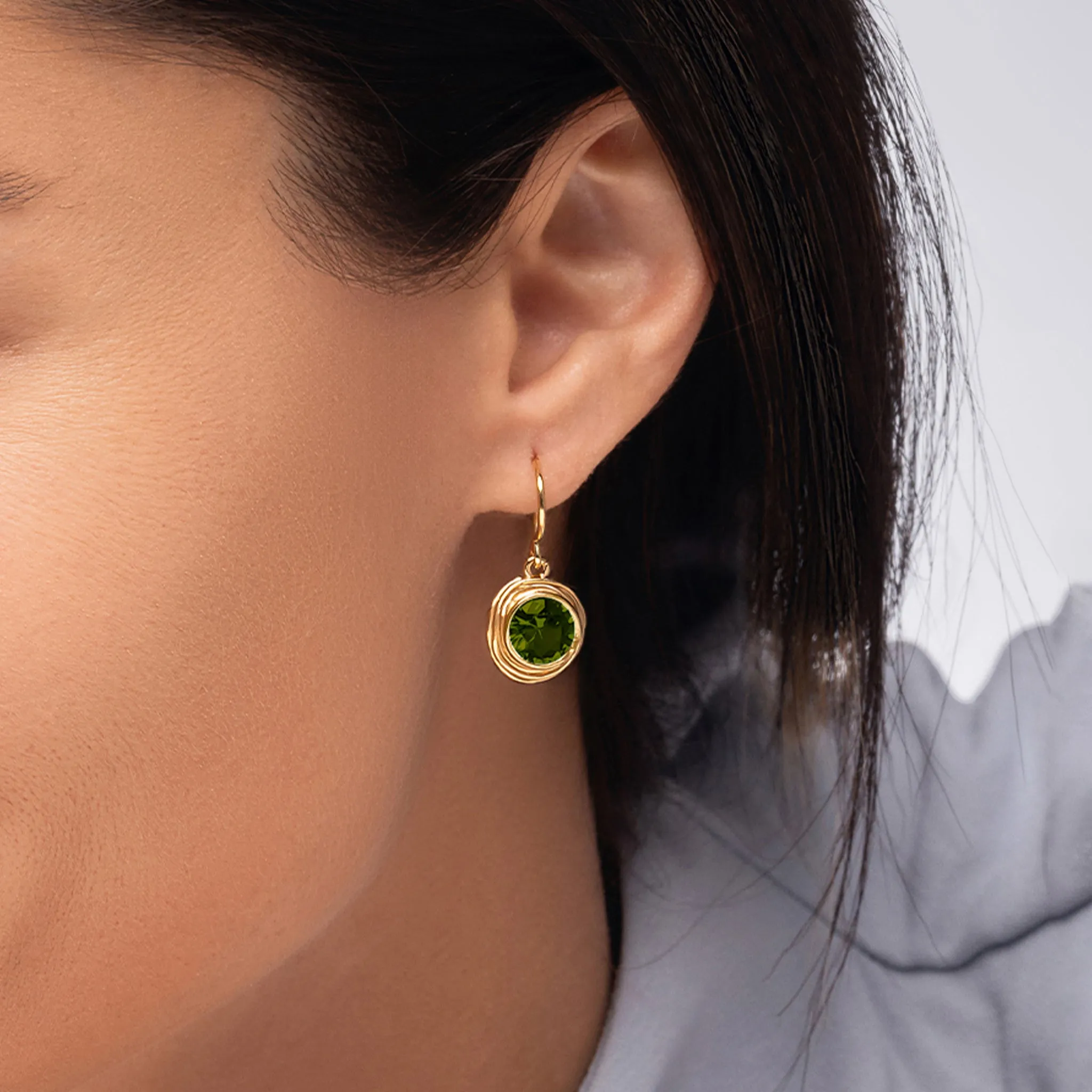 14K Gold Over Sterling Silver Peridot CZ Earrings