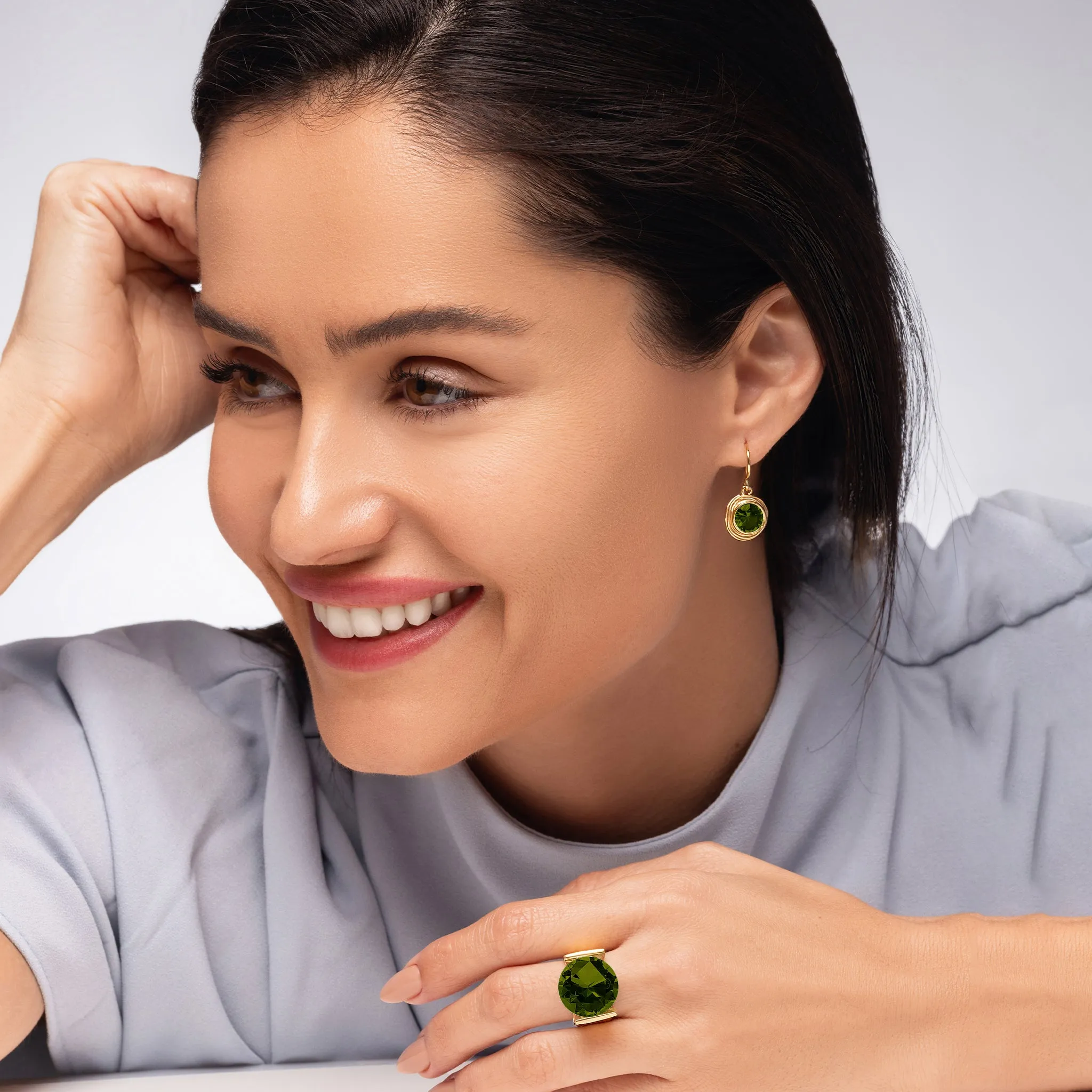 14K Gold Over Sterling Silver Peridot CZ Earrings