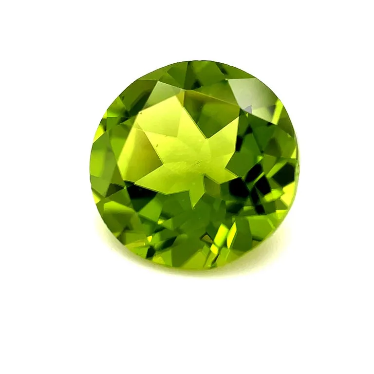 5.26 Carat Apple Green Peridot Round, Unset Loose Pendant, 3-Stone Ring Gemstone