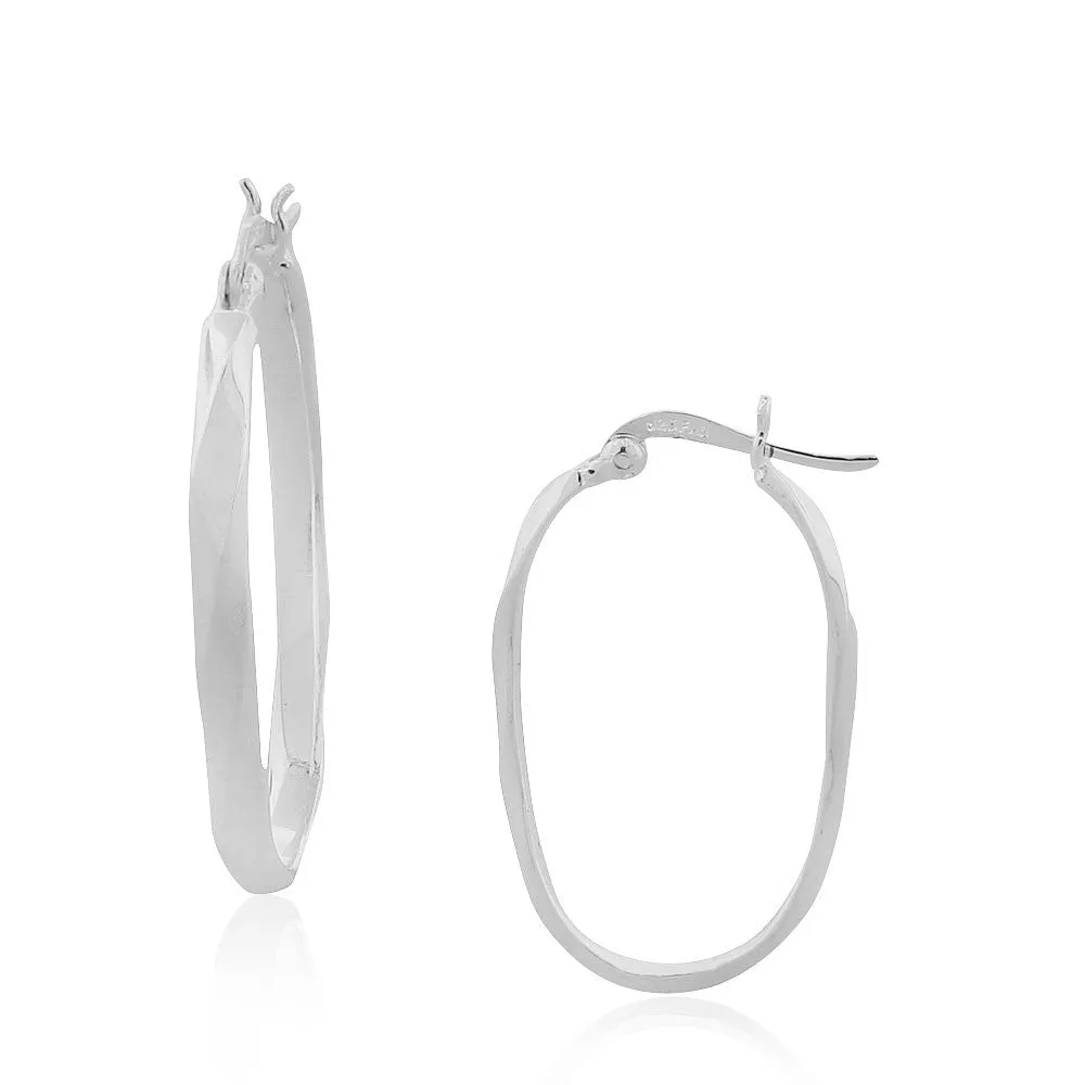 925 Sterling Silver Oval Twisted Hoop Earrings