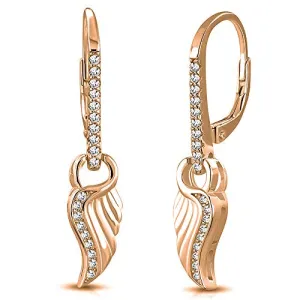 925 Sterling Silver Rose Gold-Tone White Clear CZ Angel Bird Wings Drop Dangle Earrings, 1.30"