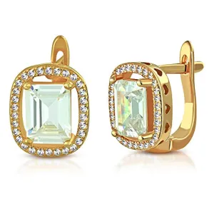 925 Sterling Silver Yellow Gold-Tone Rectangular Clear CZ Hoop Huggie Earrings, 0.5"