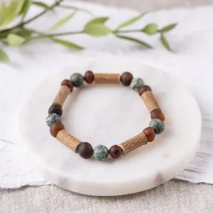 Adults | African Turquoise   Raw Cherry Amber Hazelwood Bracelet