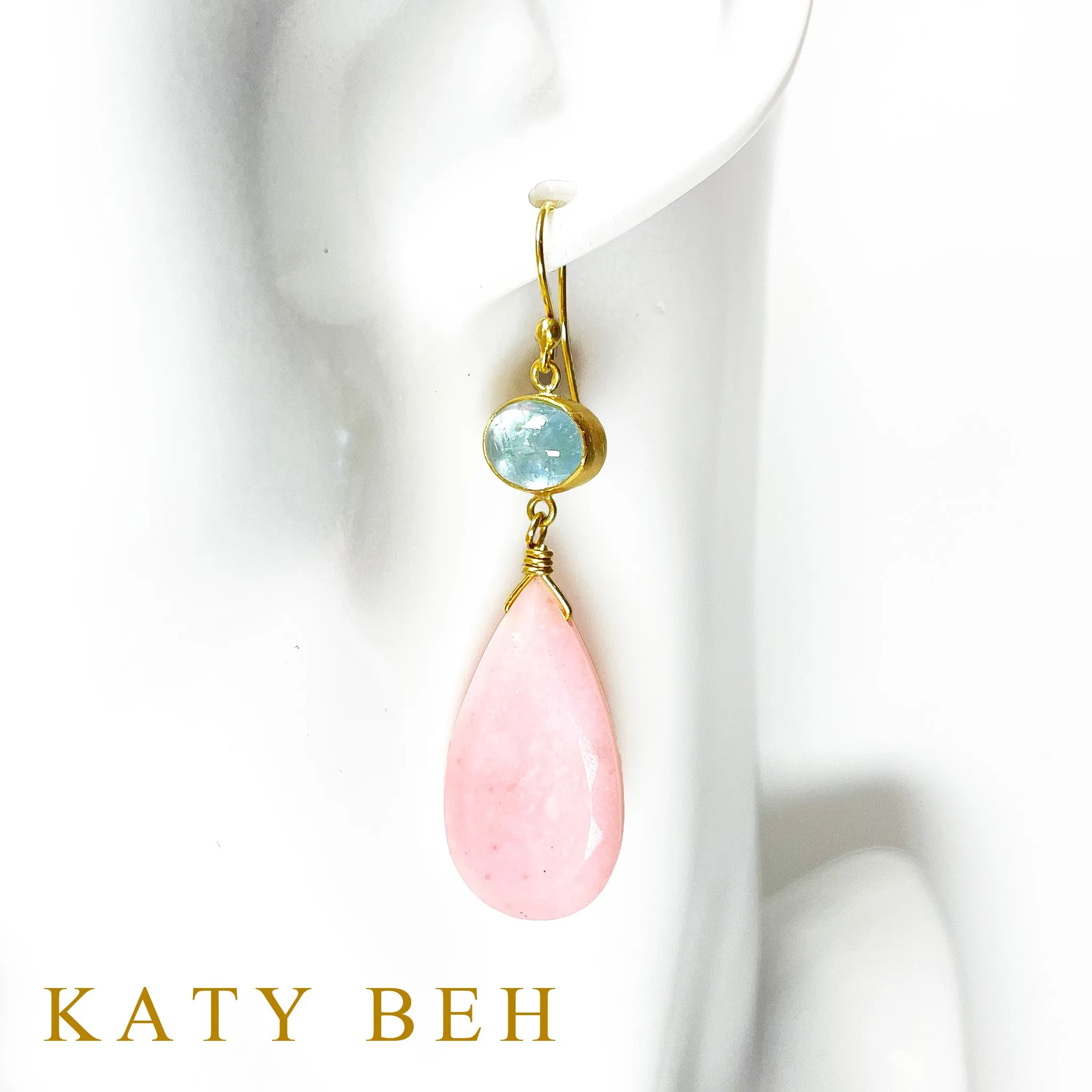 Aria Aquamarine and Pink Opal Earrings