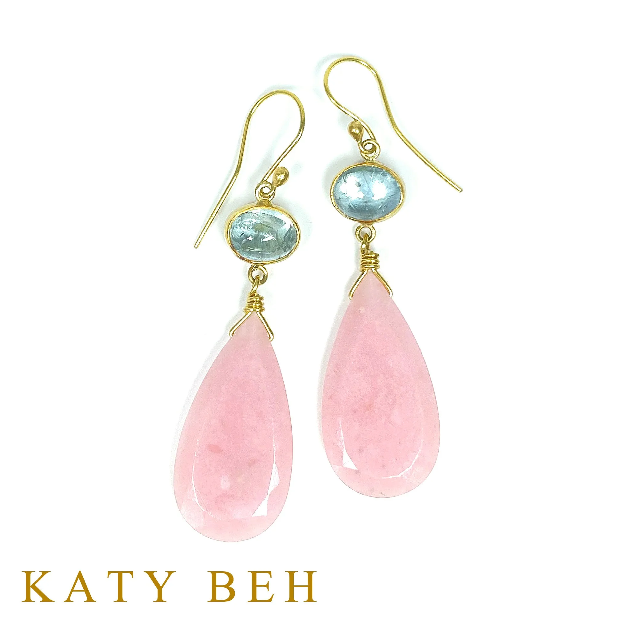 Aria Aquamarine and Pink Opal Earrings
