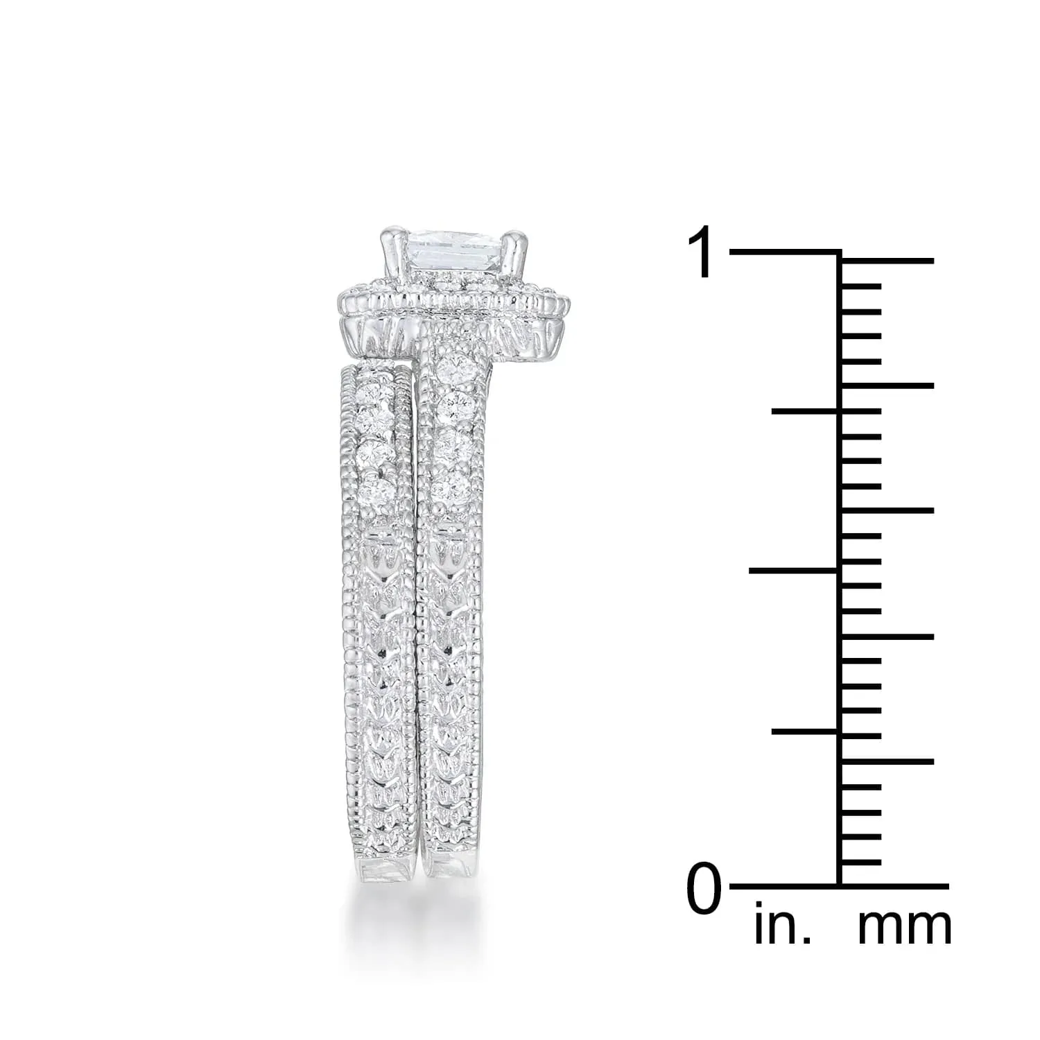 Art Deco Princess Cut 3.9 Ct CZ Stone Bridal Set - Size 7