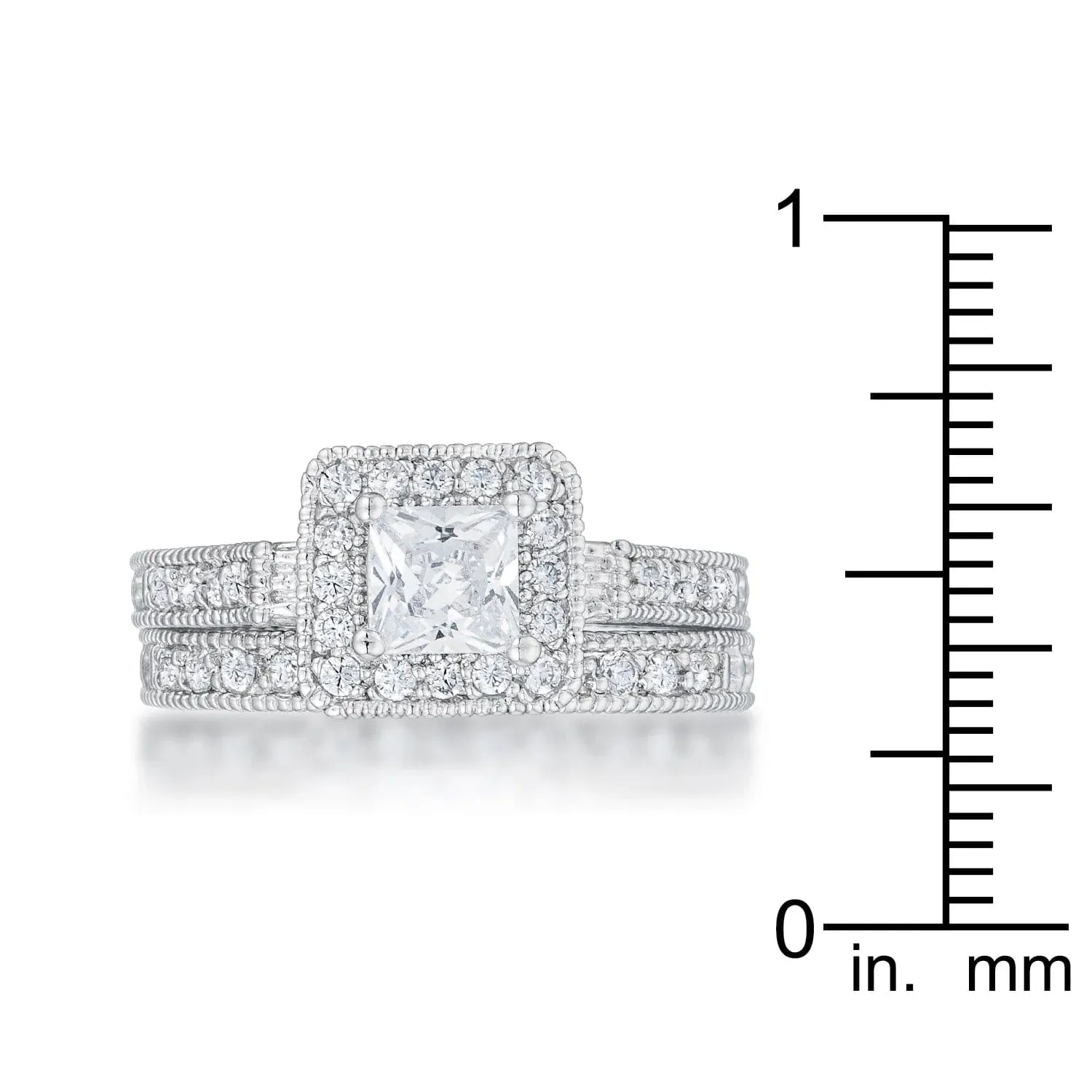 Art Deco Princess Cut 3.9 Ct CZ Stone Bridal Set - Size 7