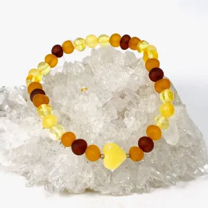 Baltic Amber multi stone 4mm beaded bracelet with heart AMB189