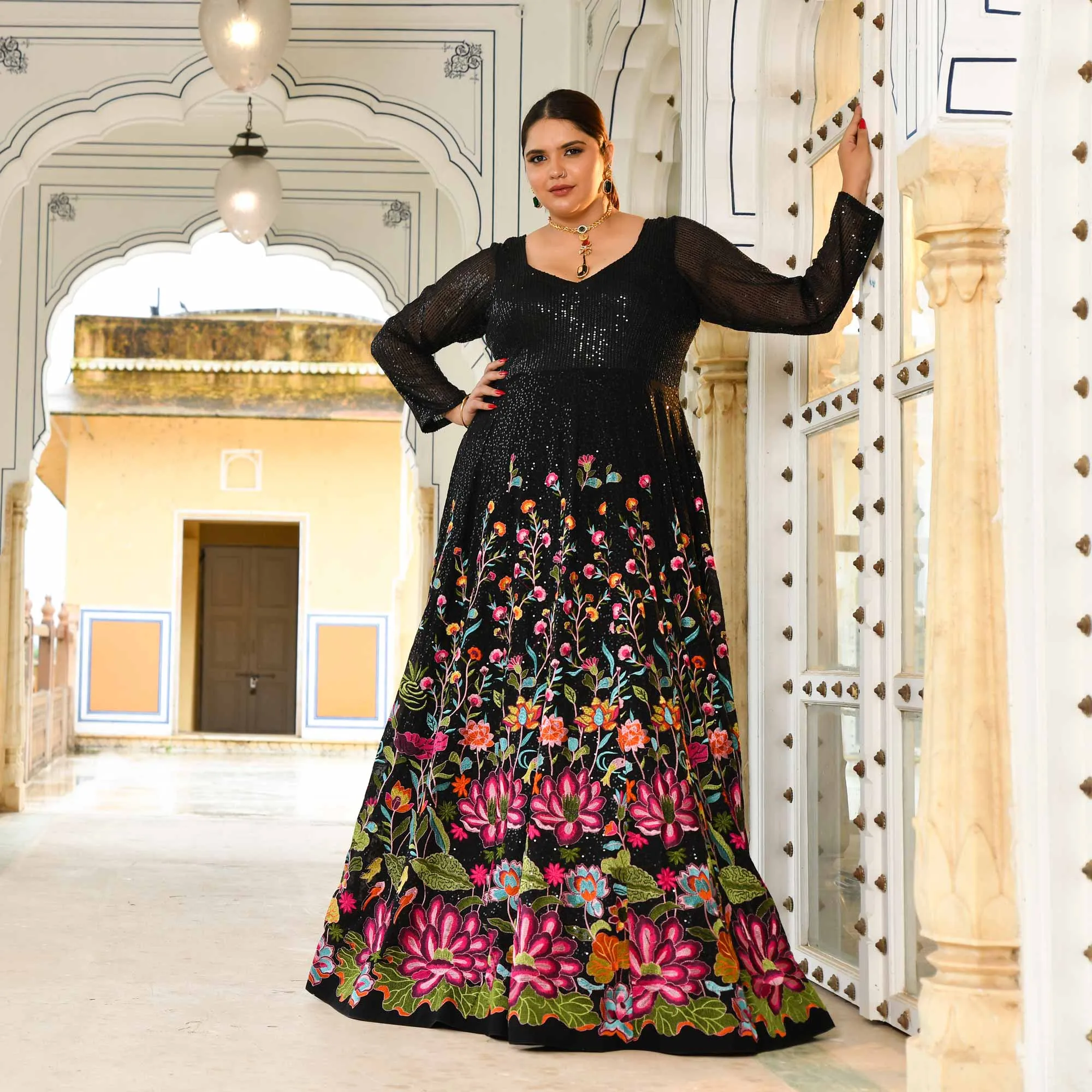 Black Floral Noir Sequin Embroidered Dress - Pre Order (Dispatch starts 25 May 25)