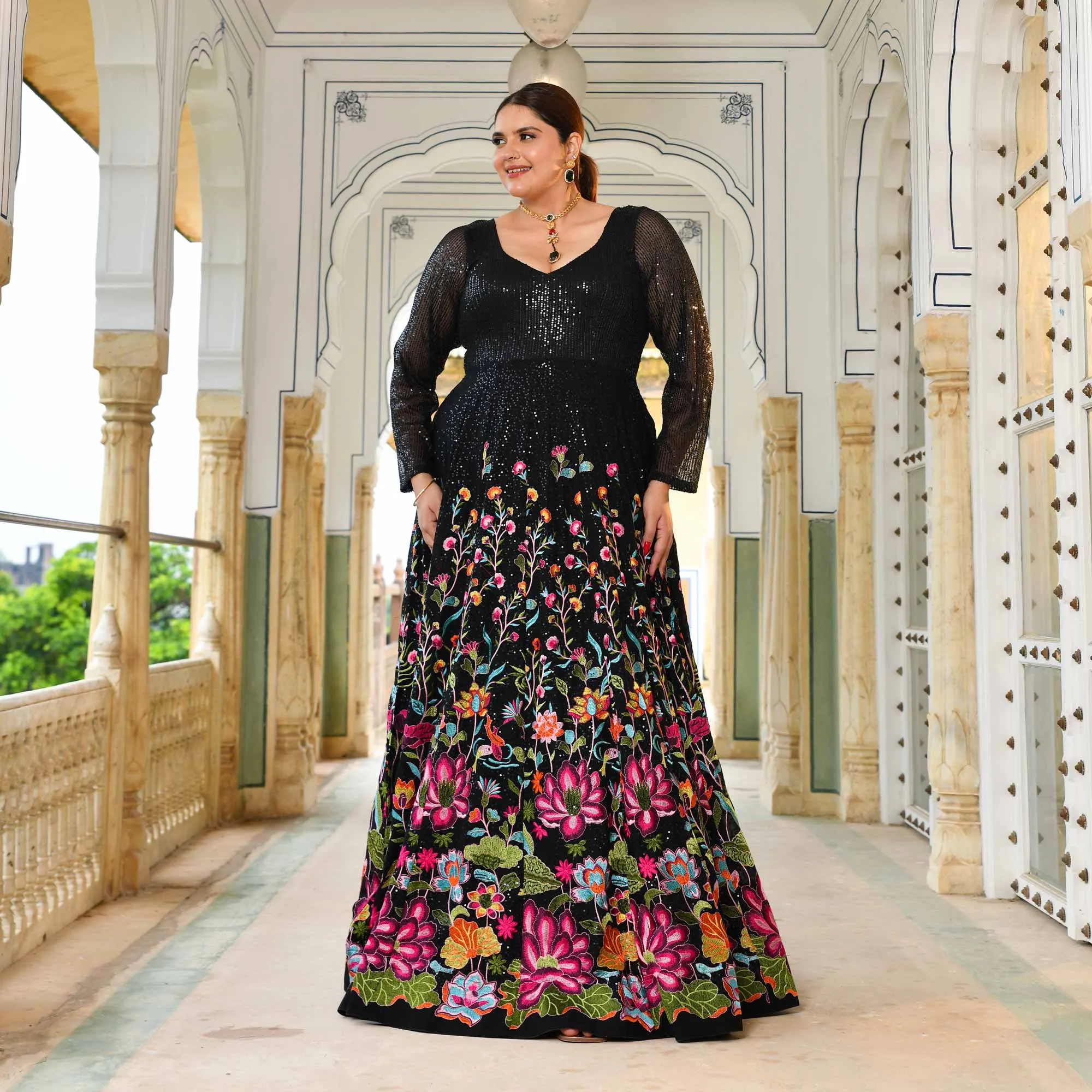 Black Floral Noir Sequin Embroidered Dress - Pre Order (Dispatch starts 25 May 25)