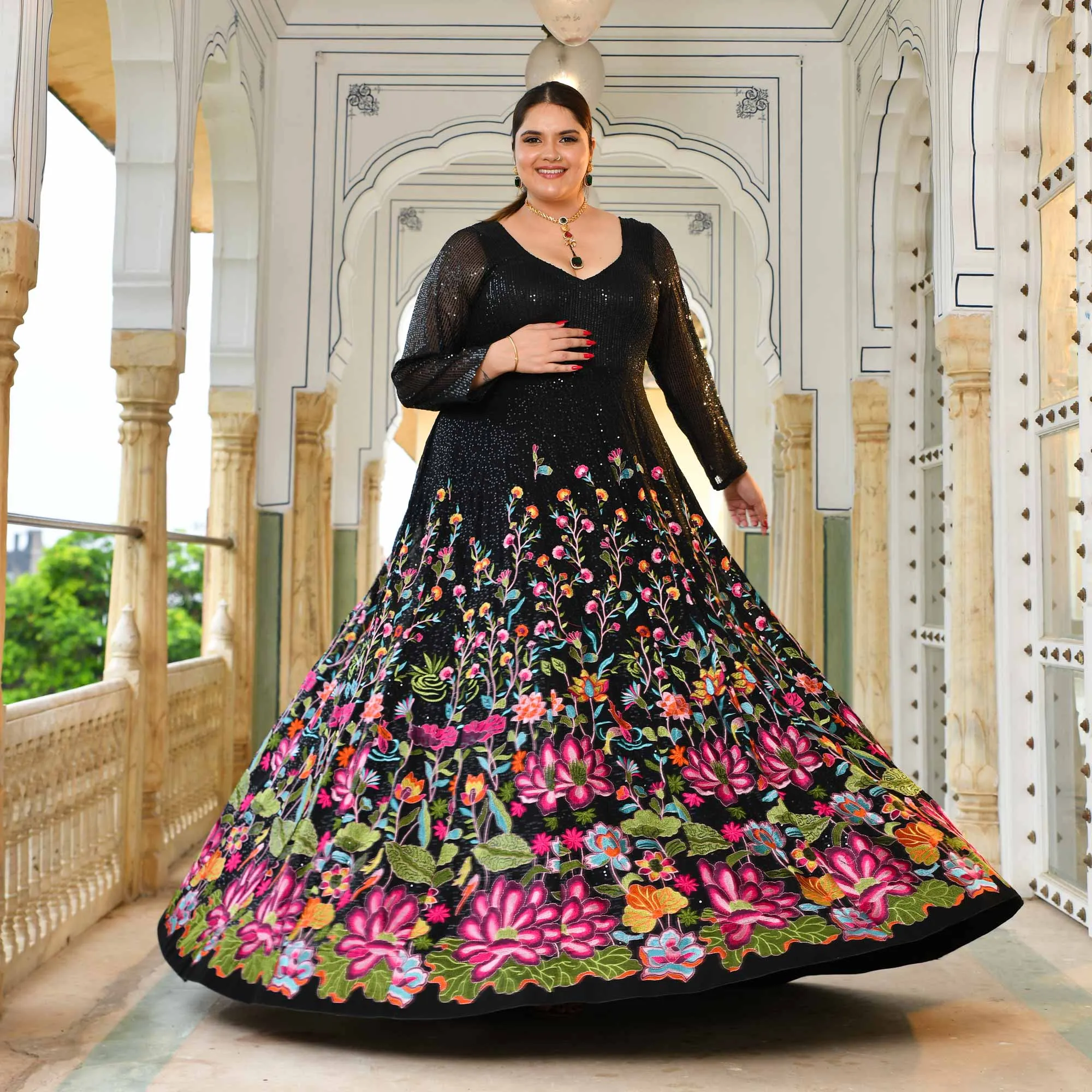 Black Floral Noir Sequin Embroidered Dress - Pre Order (Dispatch starts 25 May 25)