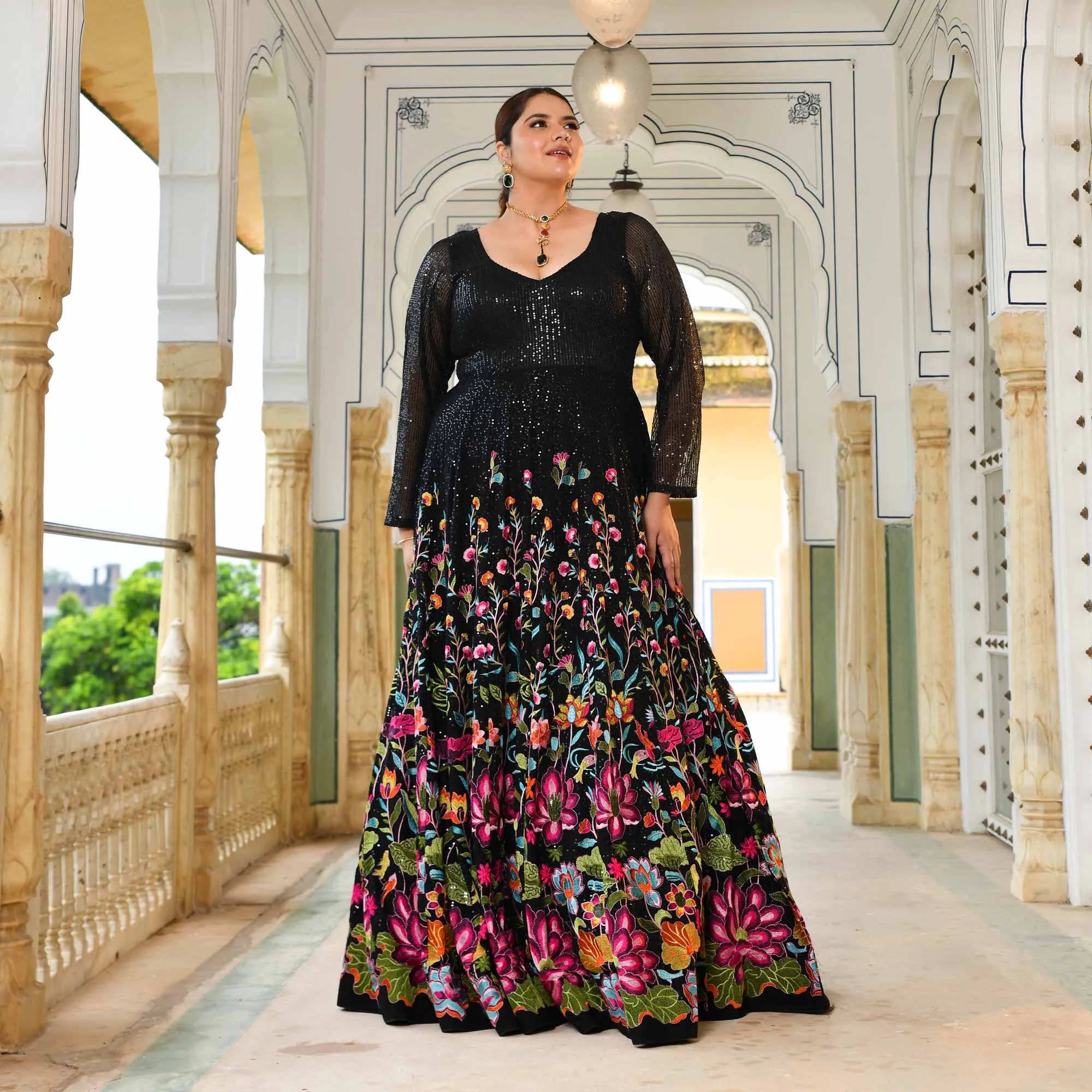 Black Floral Noir Sequin Embroidered Dress - Pre Order (Dispatch starts 25 May 25)