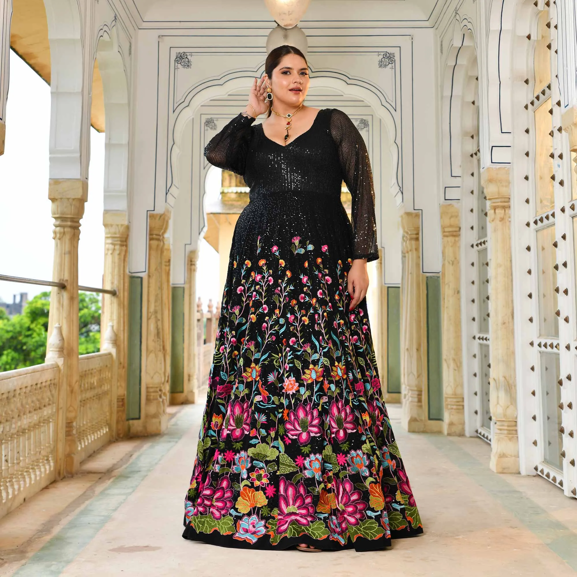 Black Floral Noir Sequin Embroidered Dress - Pre Order (Dispatch starts 25 May 25)