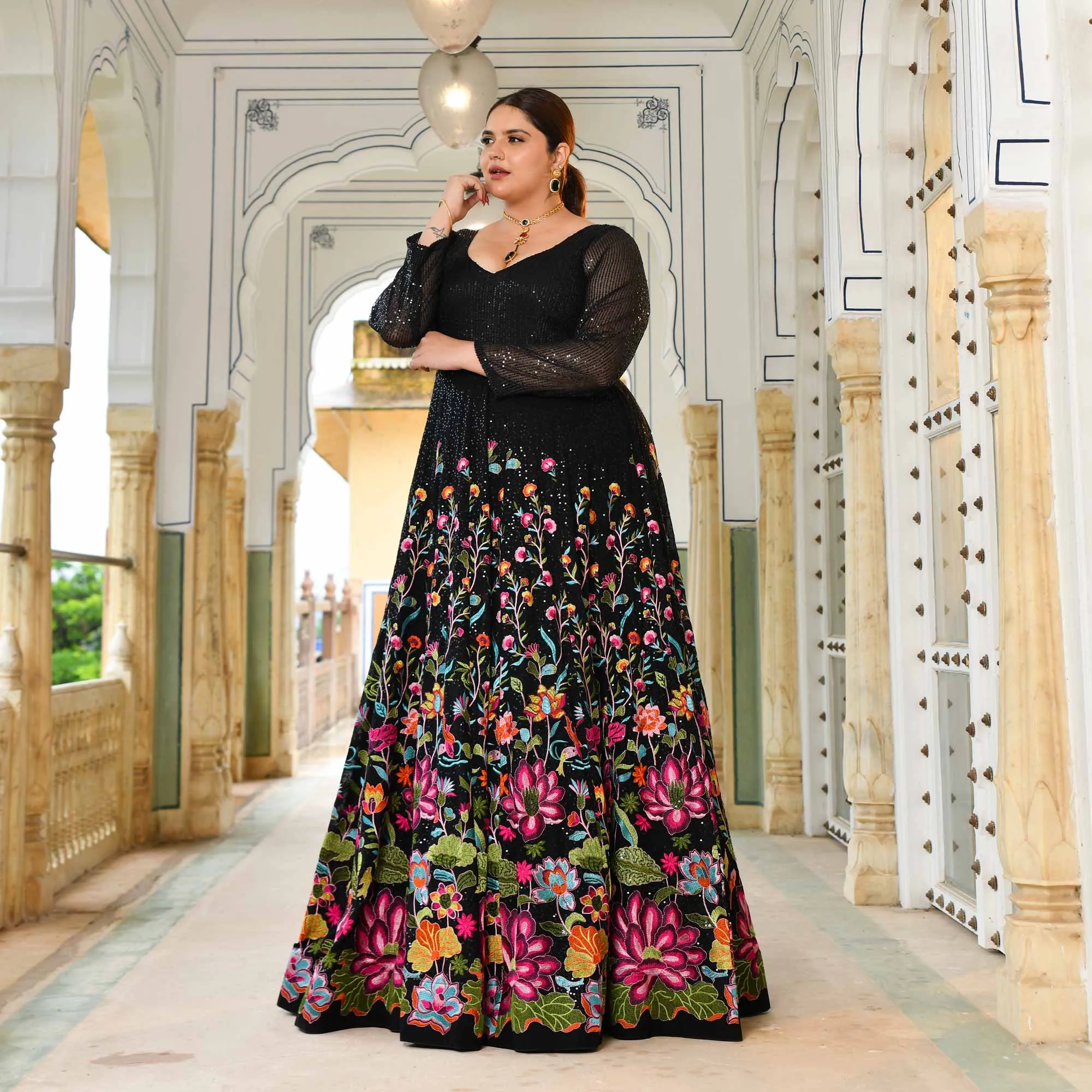 Black Floral Noir Sequin Embroidered Dress - Pre Order (Dispatch starts 25 May 25)