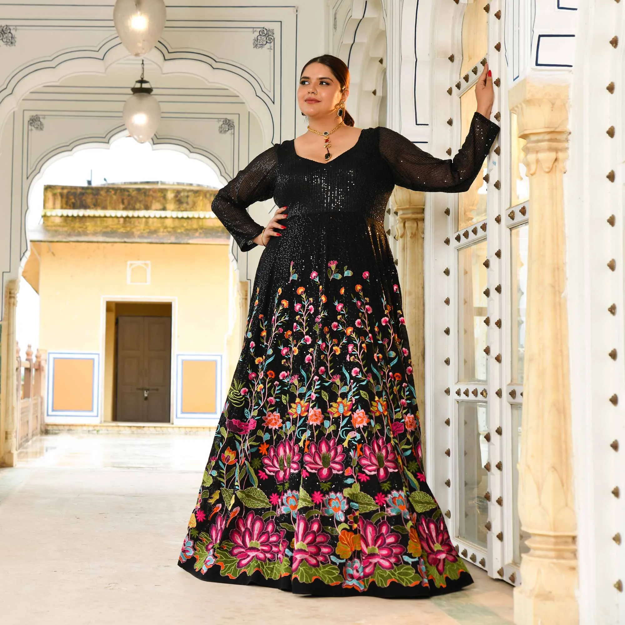 Black Floral Noir Sequin Embroidered Dress - Pre Order (Dispatch starts 25 May 25)