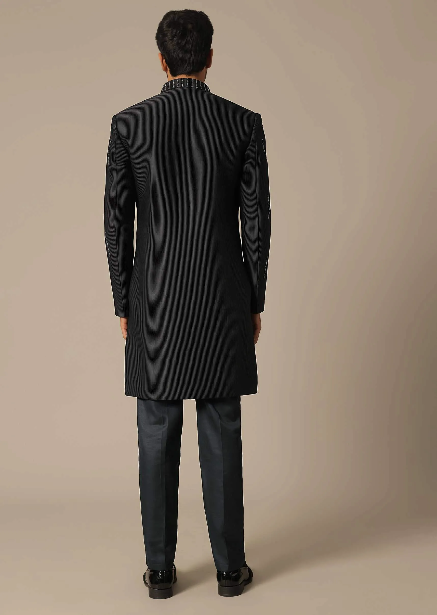 Black Indowestern Set With Embroidered Detail