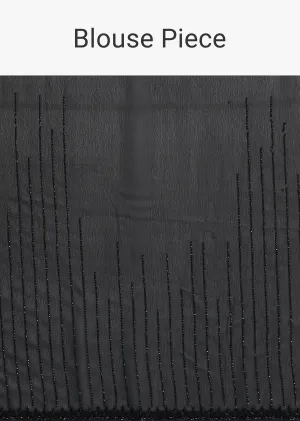 Black Striped Saree With Swarovski Embellishments And Unstitched Blouse Piece