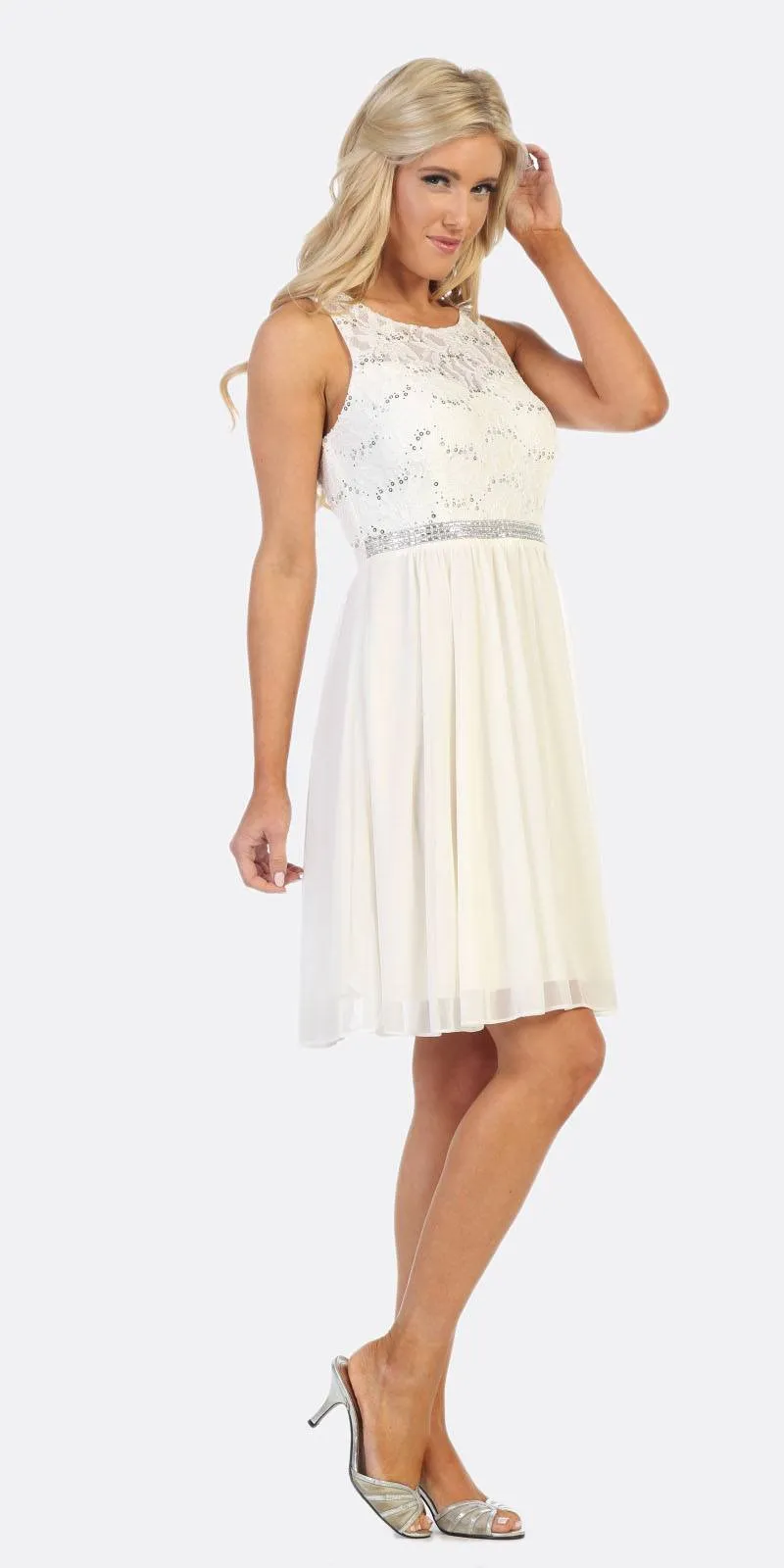 Celavie 6344S Short Sleeveless Party Lace/Chiffon Dress A-line