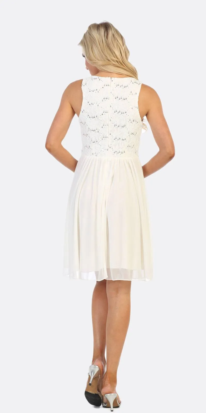 Celavie 6344S Short Sleeveless Party Lace/Chiffon Dress A-line