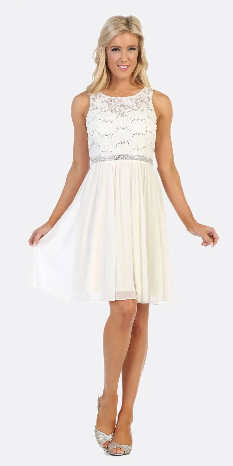 Celavie 6344S Short Sleeveless Party Lace/Chiffon Dress A-line
