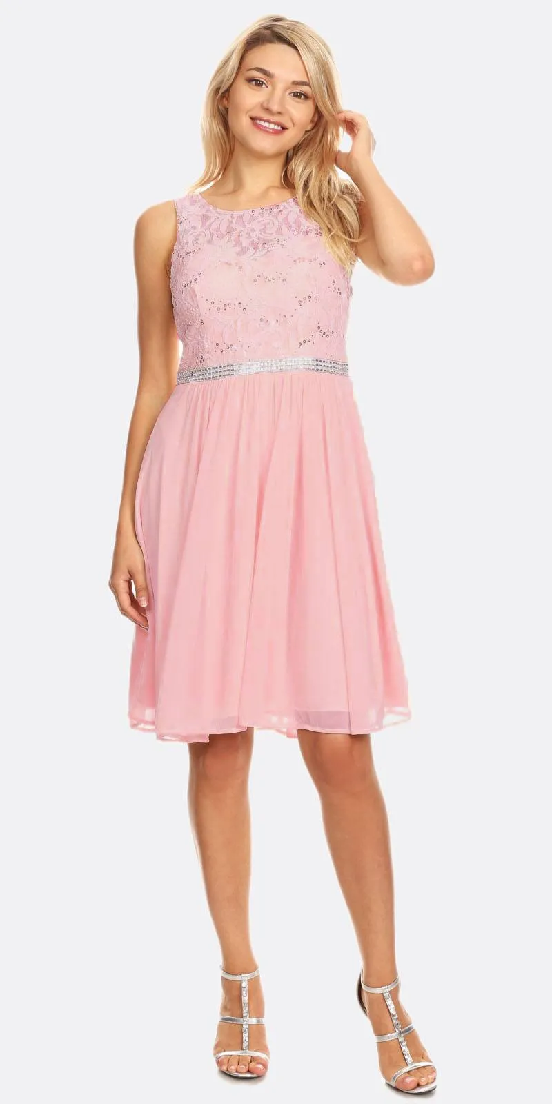 Celavie 6344S Short Sleeveless Party Lace/Chiffon Dress A-line