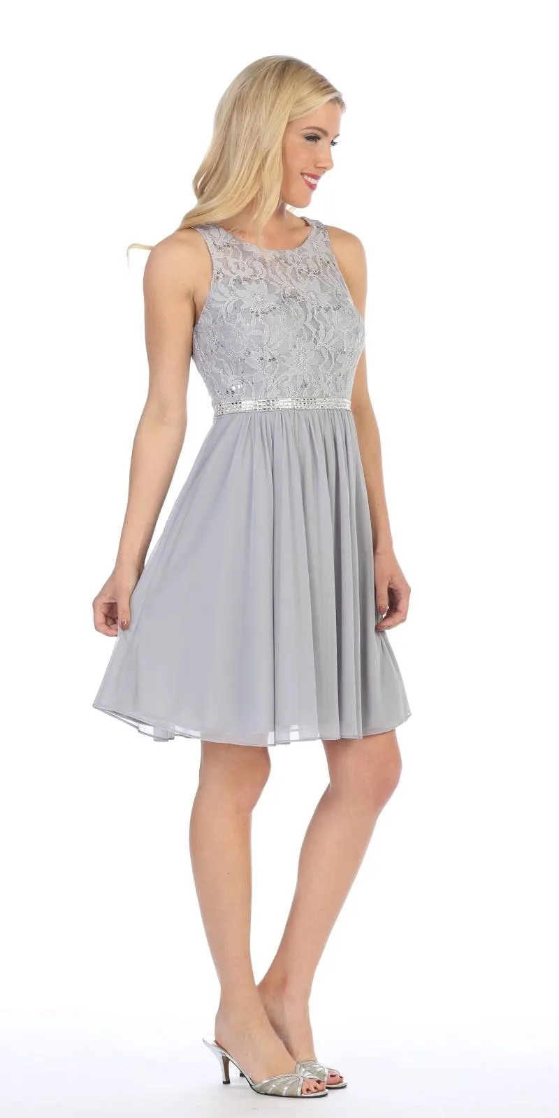 Celavie 6344S Short Sleeveless Party Lace/Chiffon Dress A-line