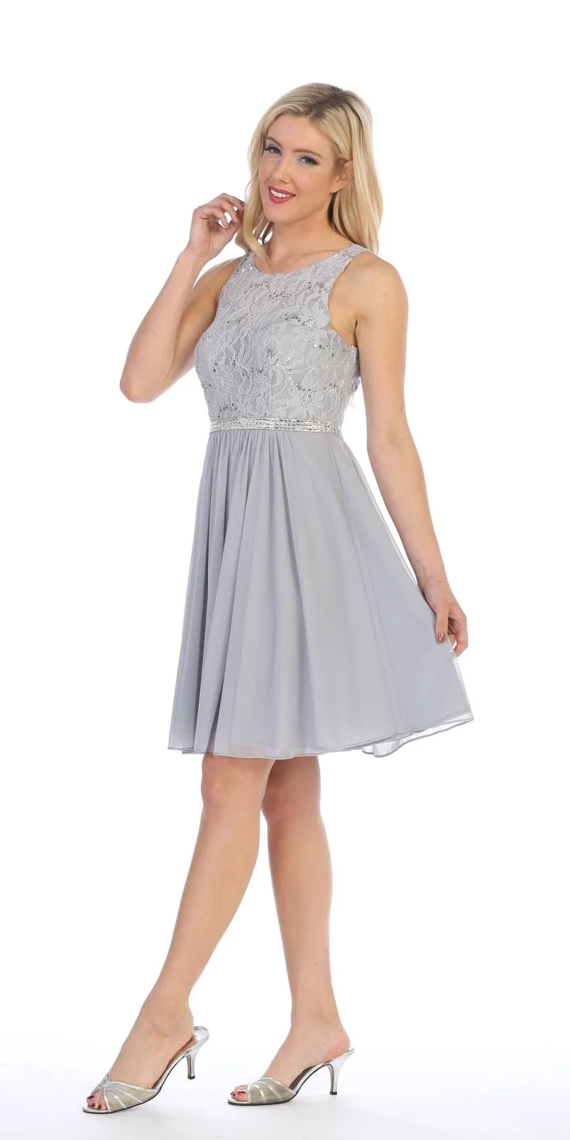 Celavie 6344S Short Sleeveless Party Lace/Chiffon Dress A-line