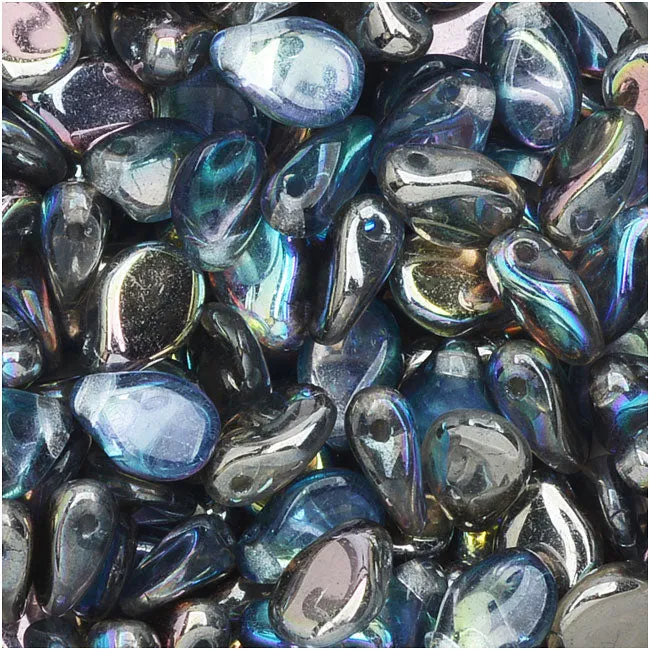 Czech Glass Pip Beads, Smooth Drops 7x5mm, Helio Blue Crystal (48 Pieces)