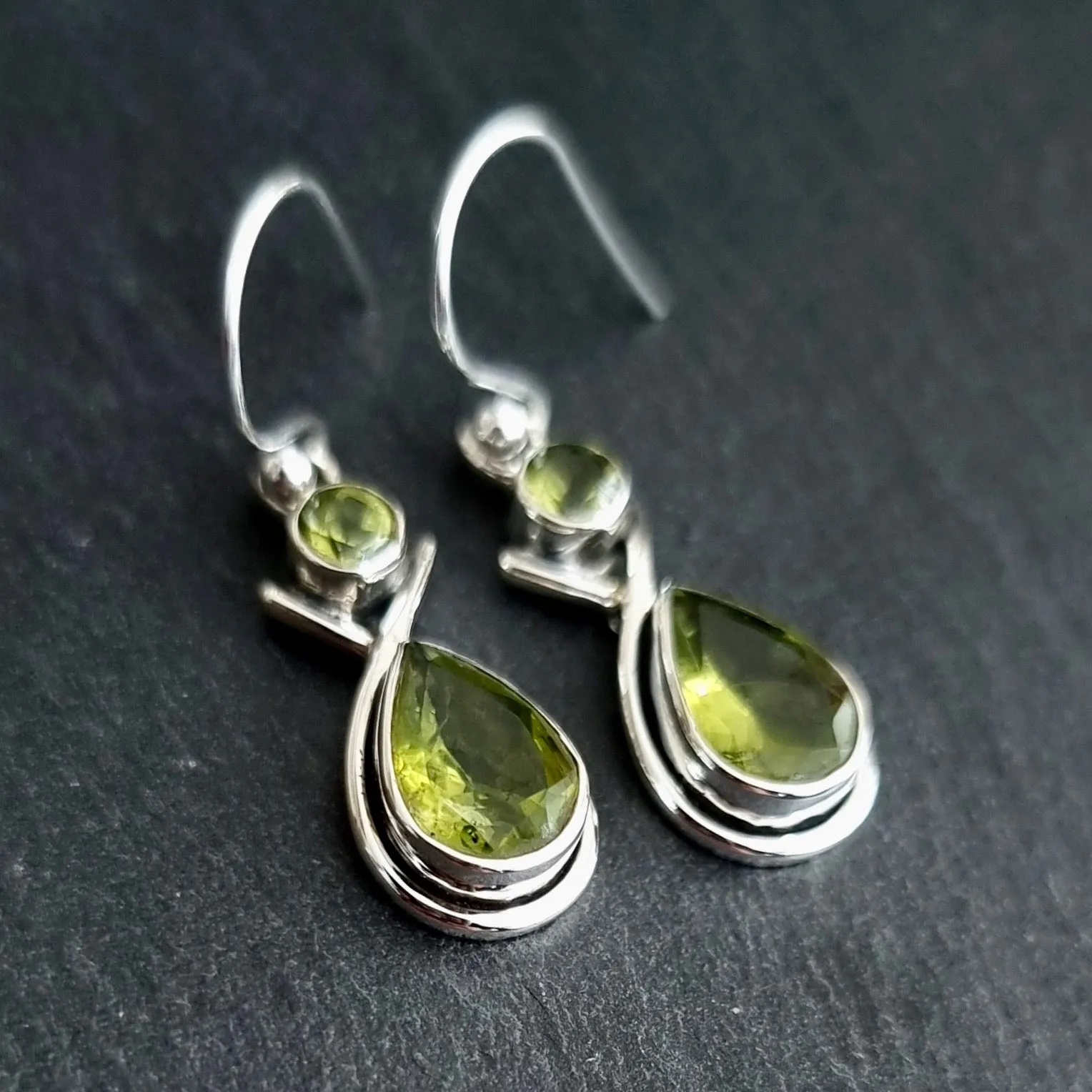 Facetted Peridot Multistone Teardrop 925 Silver Earrings, E1PER