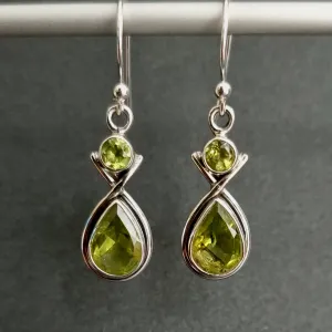 Facetted Peridot Multistone Teardrop 925 Silver Earrings, E1PER