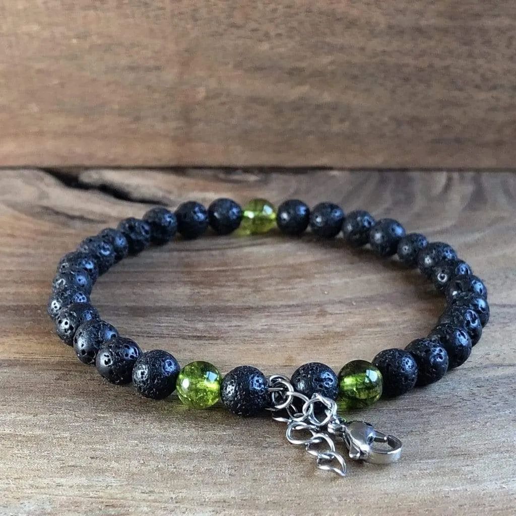 Financial & Spiritual Abundance | Peridot and Lava Cherry Quartz and Lava Bead Essential Oil Bracelet