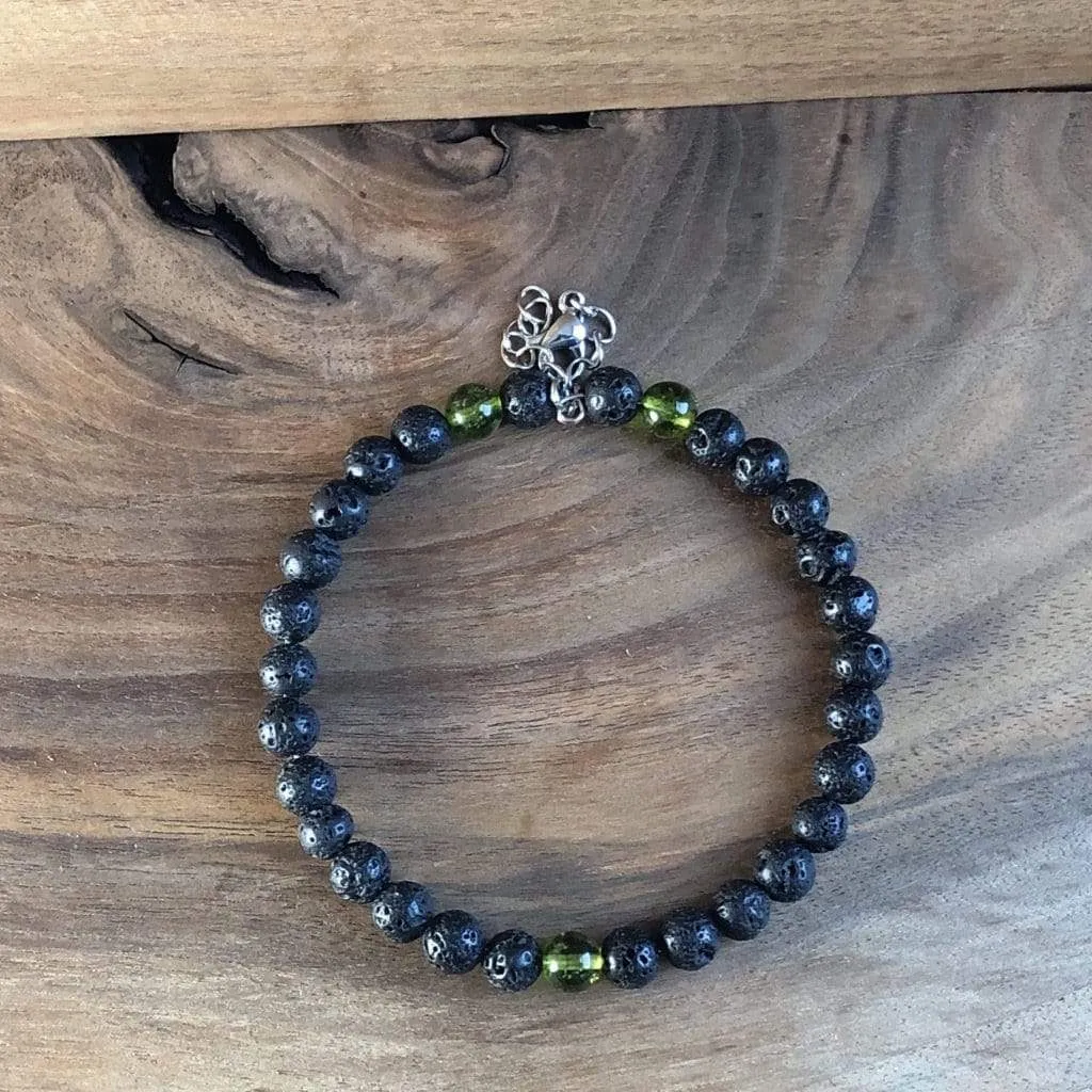 Financial & Spiritual Abundance | Peridot and Lava Cherry Quartz and Lava Bead Essential Oil Bracelet