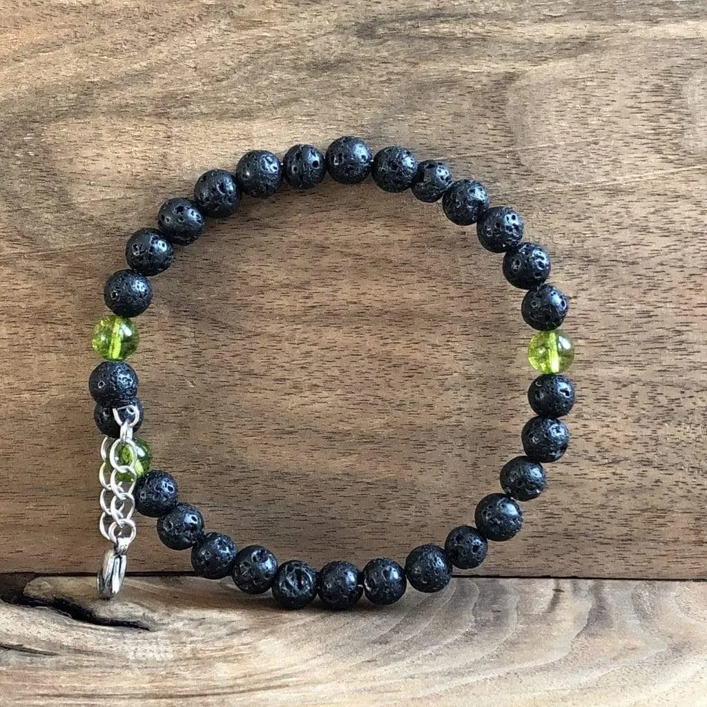 Financial & Spiritual Abundance | Peridot and Lava Cherry Quartz and Lava Bead Essential Oil Bracelet