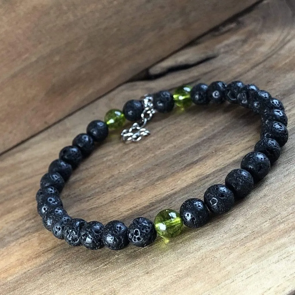 Financial & Spiritual Abundance | Peridot and Lava Cherry Quartz and Lava Bead Essential Oil Bracelet