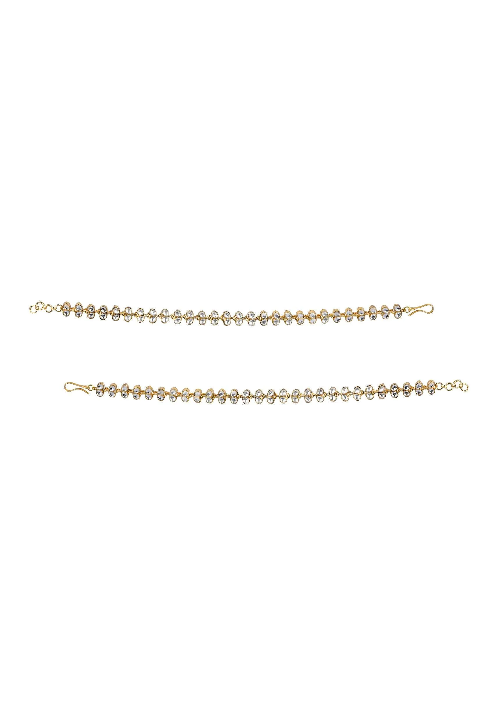 Gold Finish Kundan Embedded Payal With Beads - Set of 2