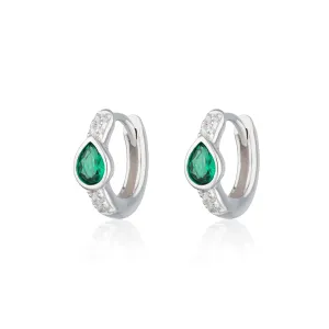 Green Teardrop Huggie Hoop Earrings - Silver - SPS-289