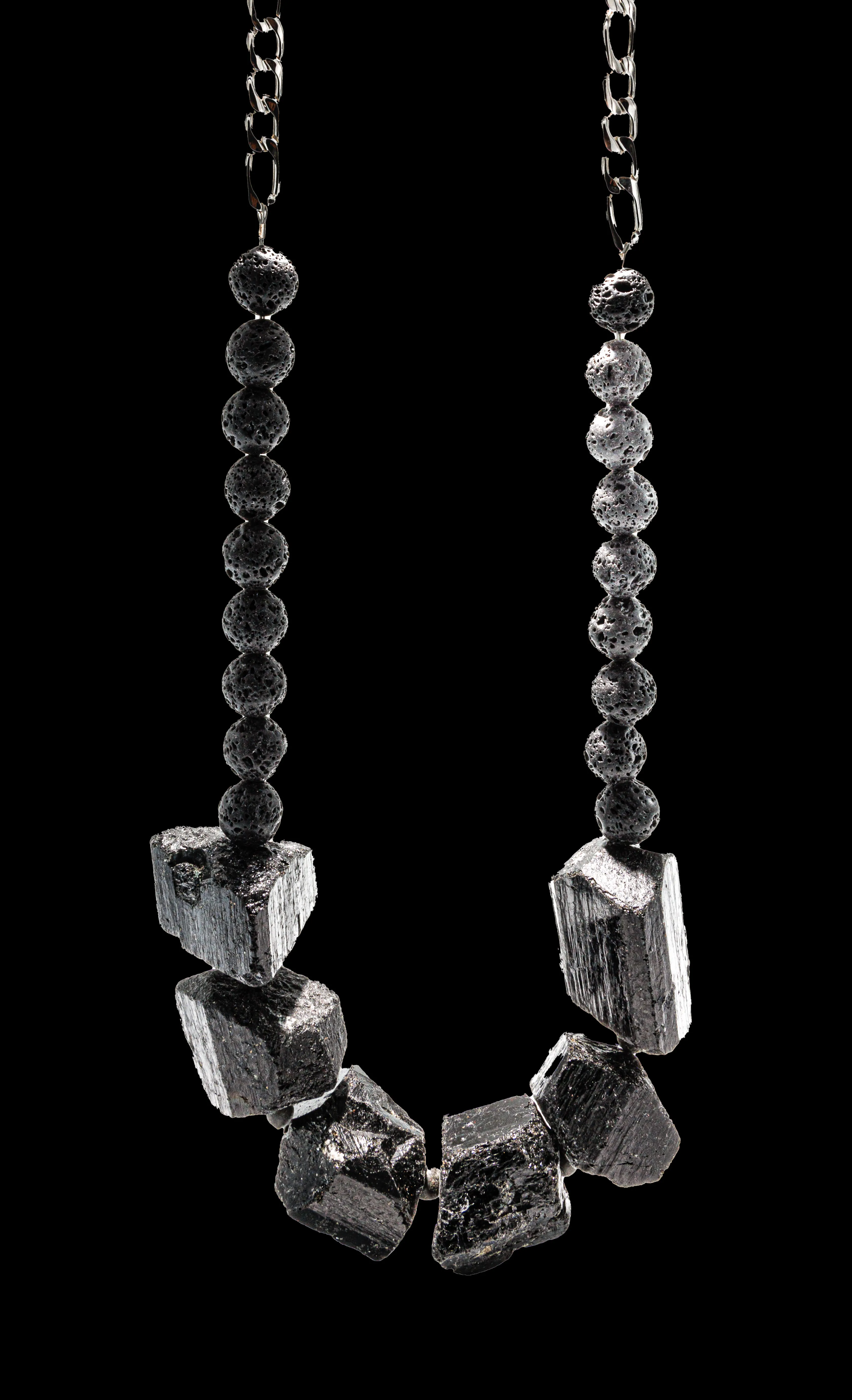 Luxury Black Tourmaline & Black Lava Gemstone Necklace