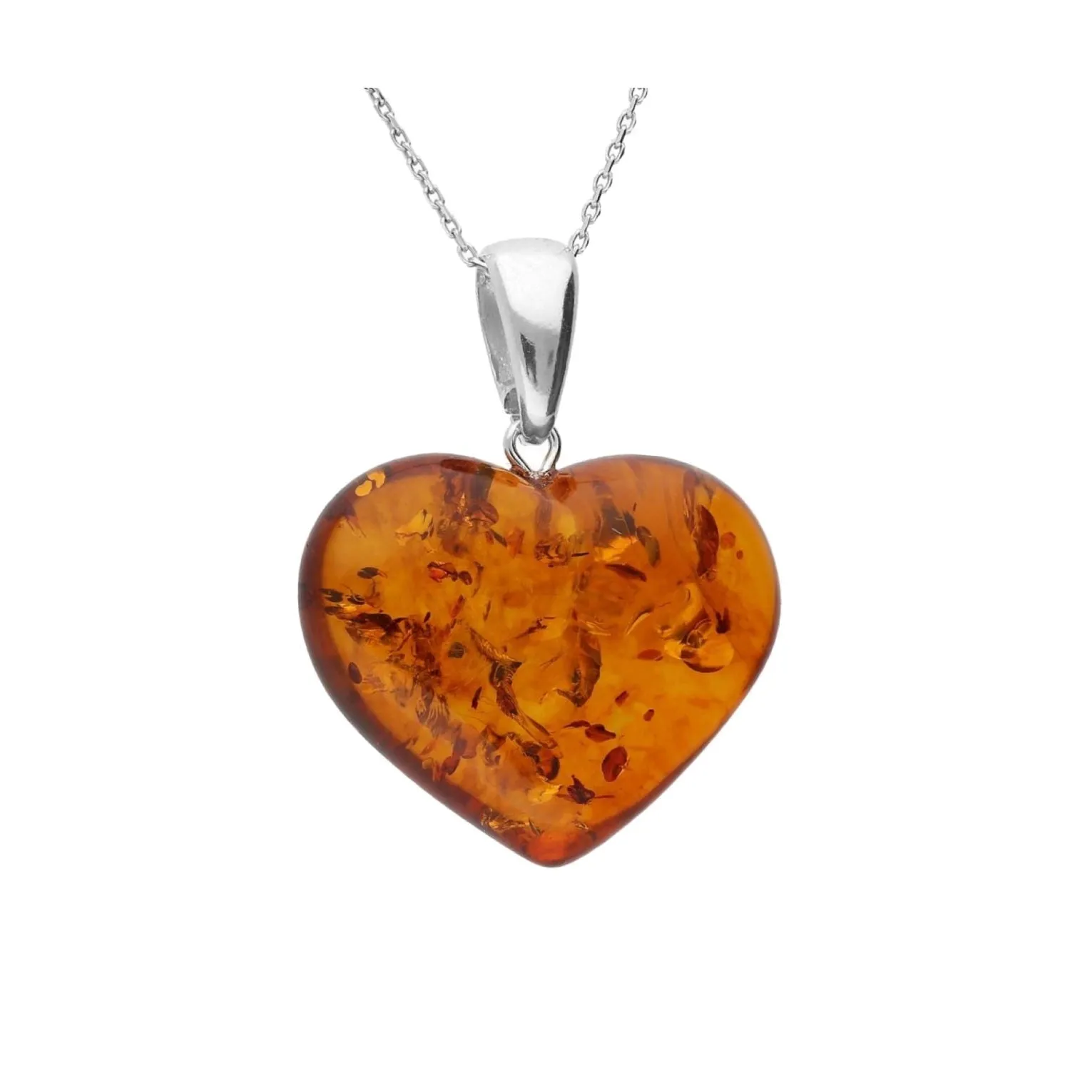 MILENA Pendant Necklace Silver and Baltic Amber Elegant Heart