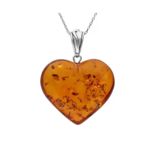 MILENA Pendant Necklace Silver and Baltic Amber Elegant Heart