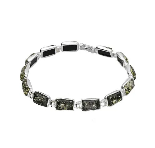 MILENA Rectangle Baltic Amber Silver Bracelet
