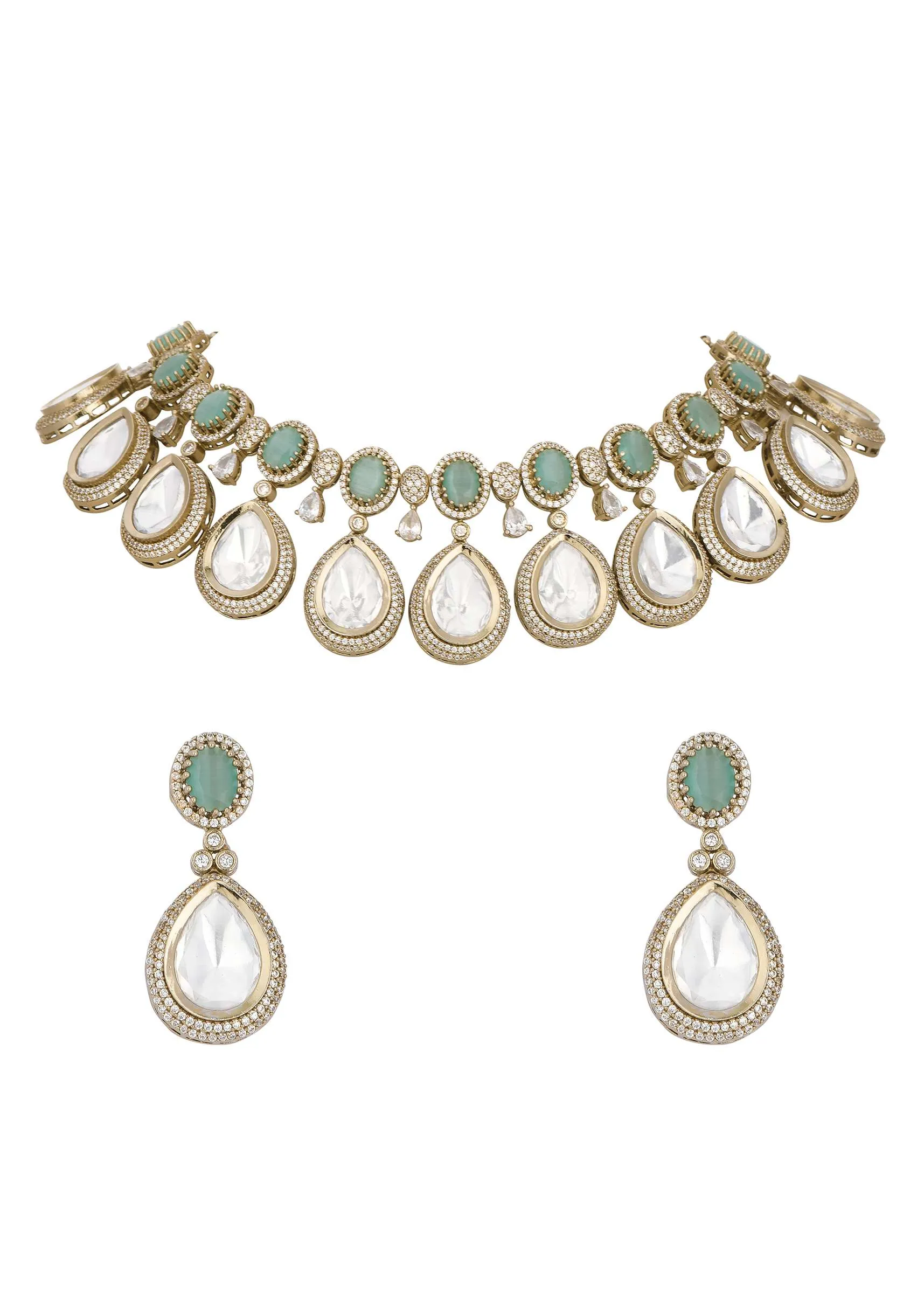 Multicolor Polki Choker Set With Faux Diamonds