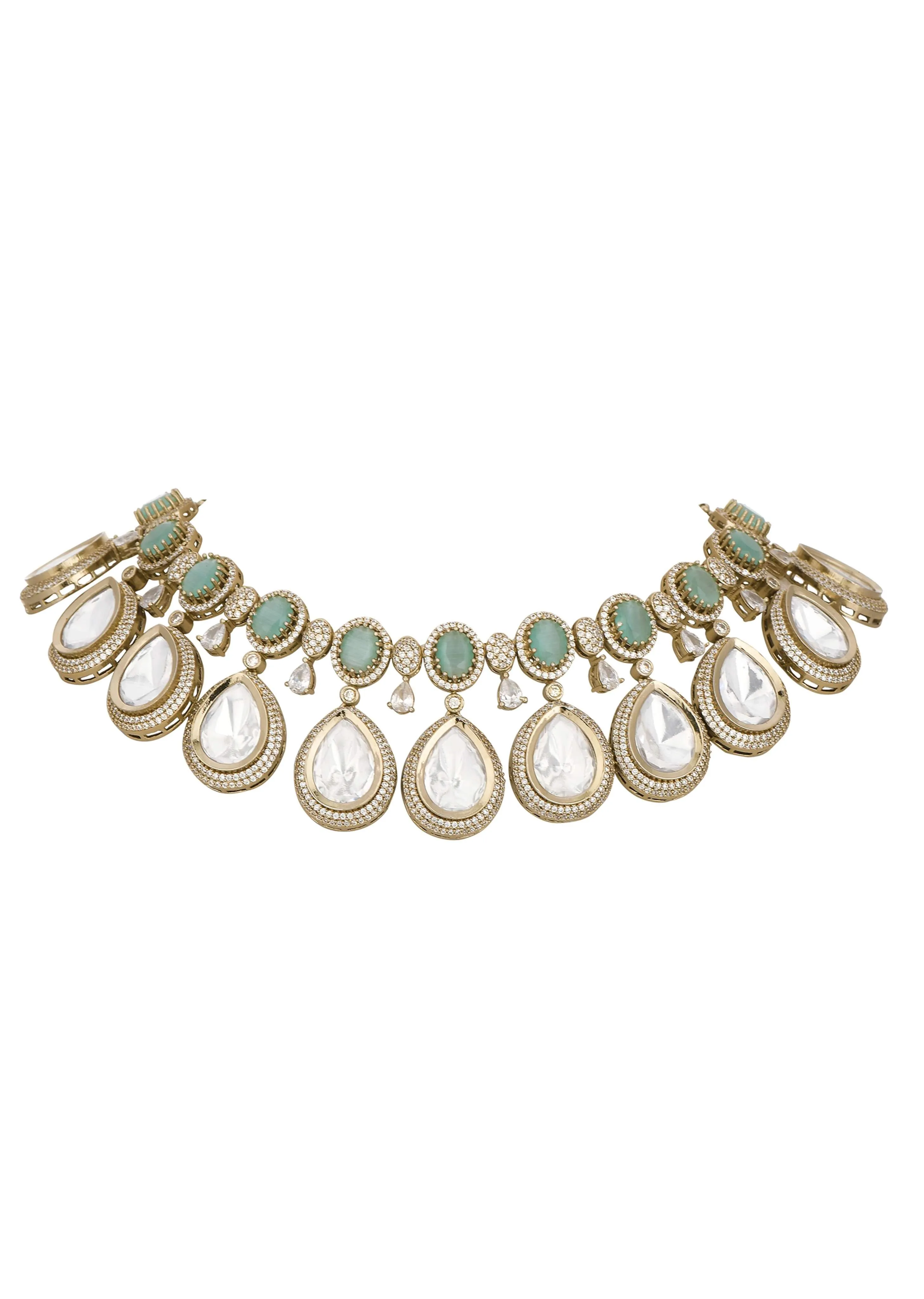 Multicolor Polki Choker Set With Faux Diamonds