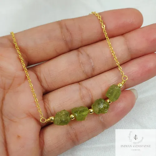 Natural Raw Peridot Necklace, Gold Plated Necklace, Dainty Peridot Necklace, Crystal Necklace, Raw Gemstone Pendant, August Birthstone Gift