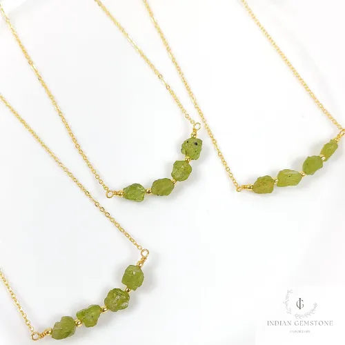 Natural Raw Peridot Necklace, Gold Plated Necklace, Dainty Peridot Necklace, Crystal Necklace, Raw Gemstone Pendant, August Birthstone Gift