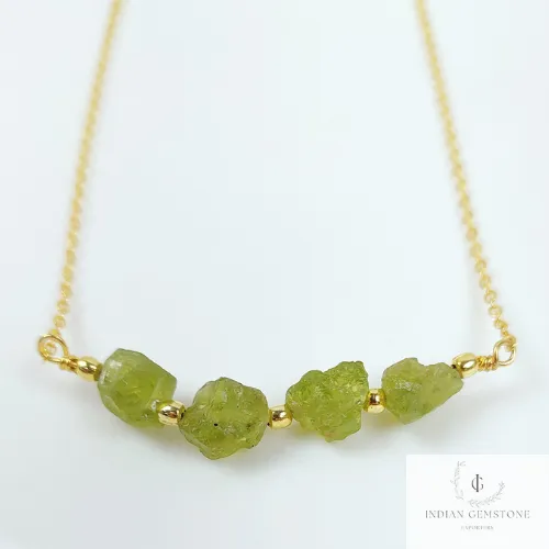 Natural Raw Peridot Necklace, Gold Plated Necklace, Dainty Peridot Necklace, Crystal Necklace, Raw Gemstone Pendant, August Birthstone Gift