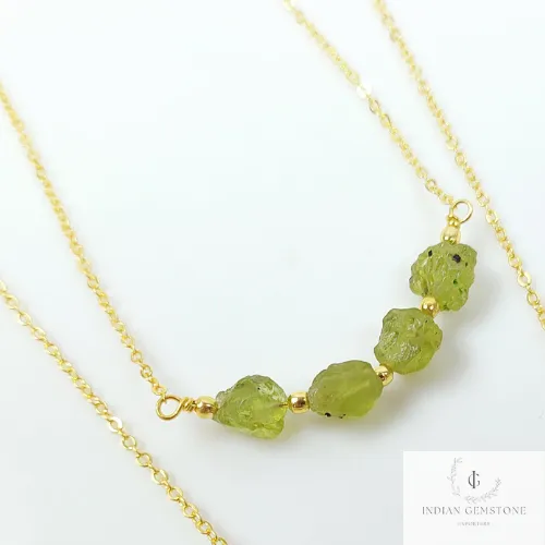 Natural Raw Peridot Necklace, Gold Plated Necklace, Dainty Peridot Necklace, Crystal Necklace, Raw Gemstone Pendant, August Birthstone Gift