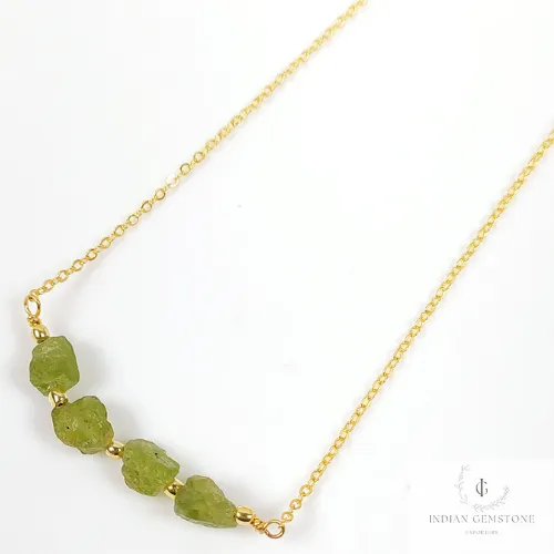Natural Raw Peridot Necklace, Gold Plated Necklace, Dainty Peridot Necklace, Crystal Necklace, Raw Gemstone Pendant, August Birthstone Gift