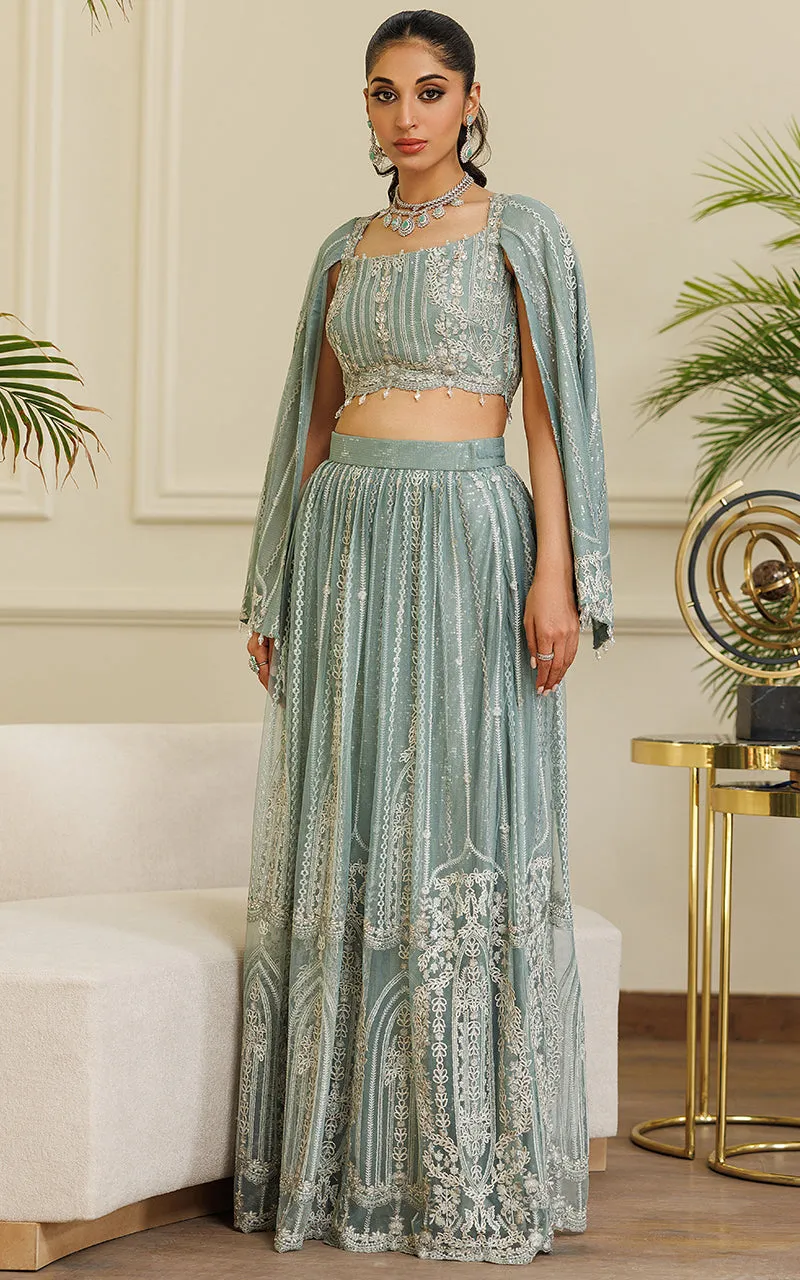 Net Embroidered Blouse With Lehenga